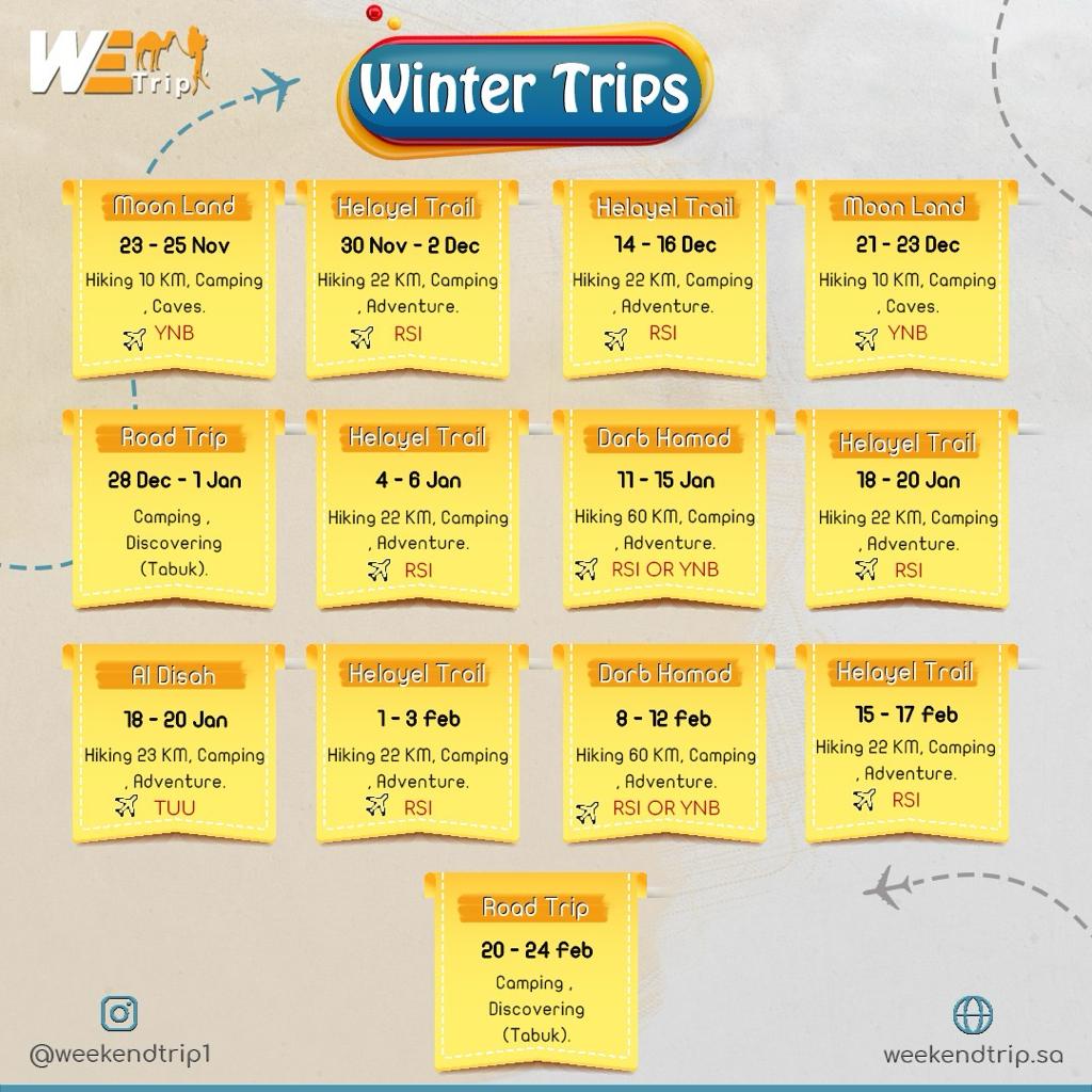 Winter tours schedule